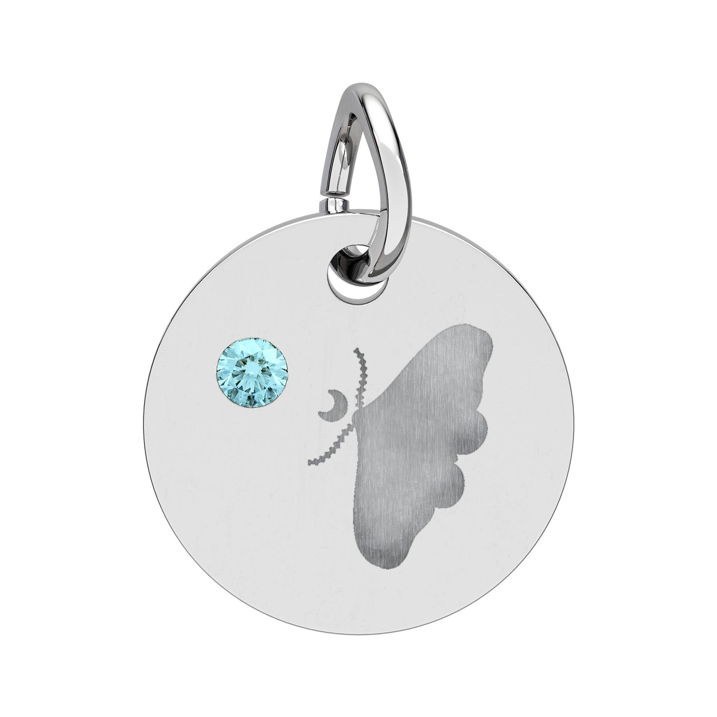 Engraved Birthstone Circle Charm — Personalized Butterfly Disc Necklace Pendant