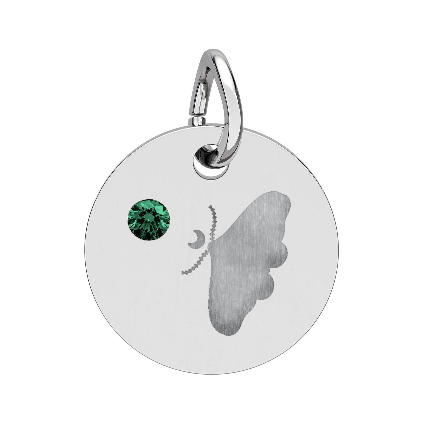 Engraved Birthstone Circle Charm — Personalized Butterfly Disc Necklace Pendant
