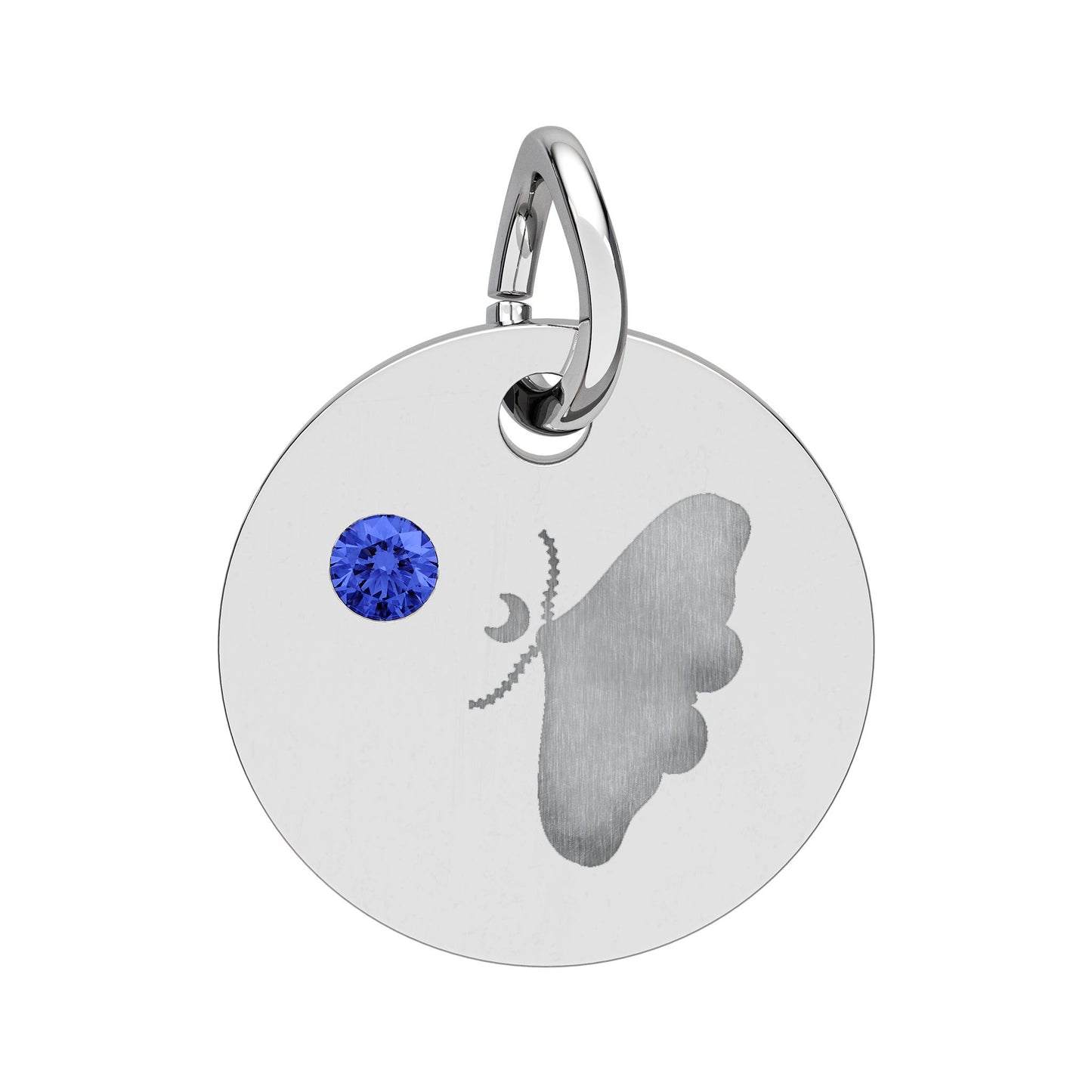 Engraved Birthstone Circle Charm — Personalized Butterfly Disc Necklace Pendant