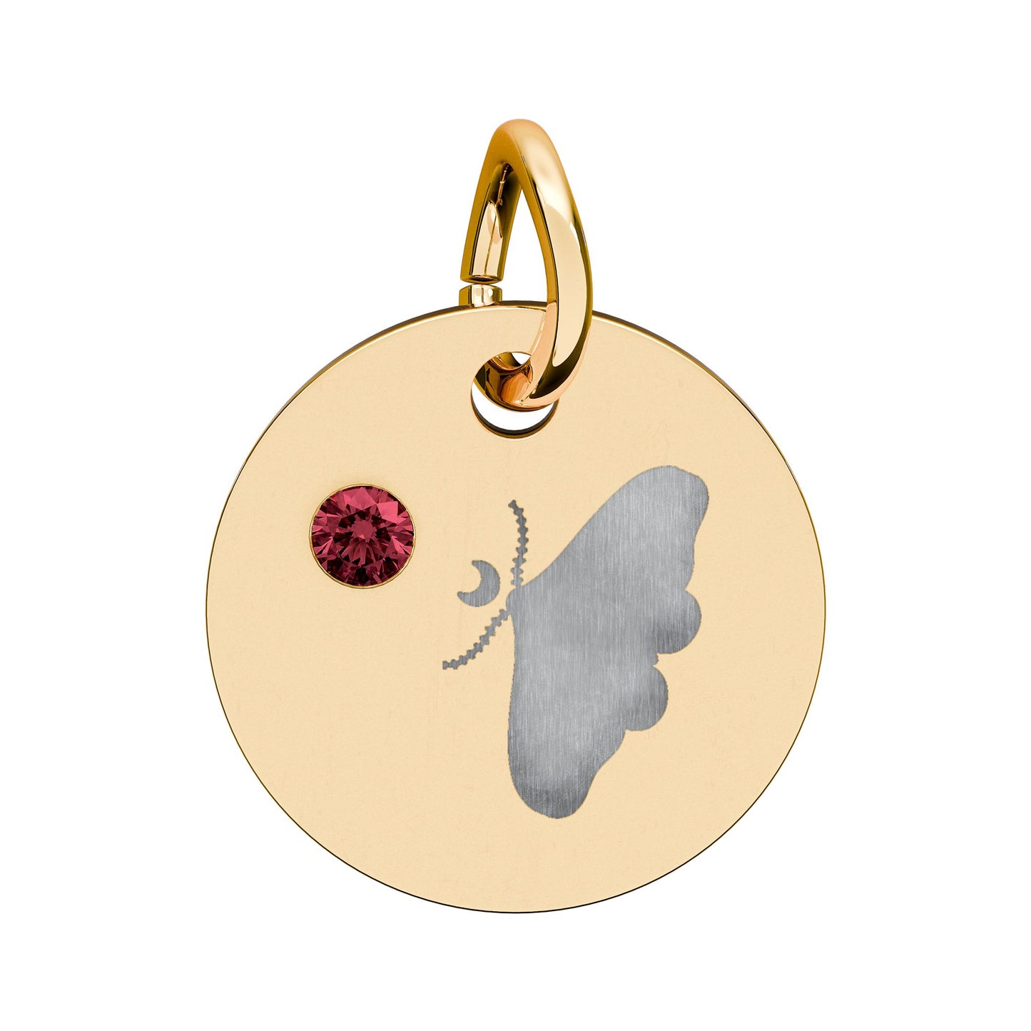 Engraved Birthstone Circle Charm — Personalized Butterfly Disc Necklace Pendant