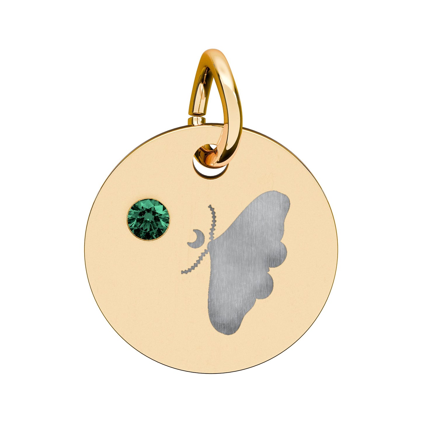 Engraved Birthstone Circle Charm — Personalized Butterfly Disc Necklace Pendant