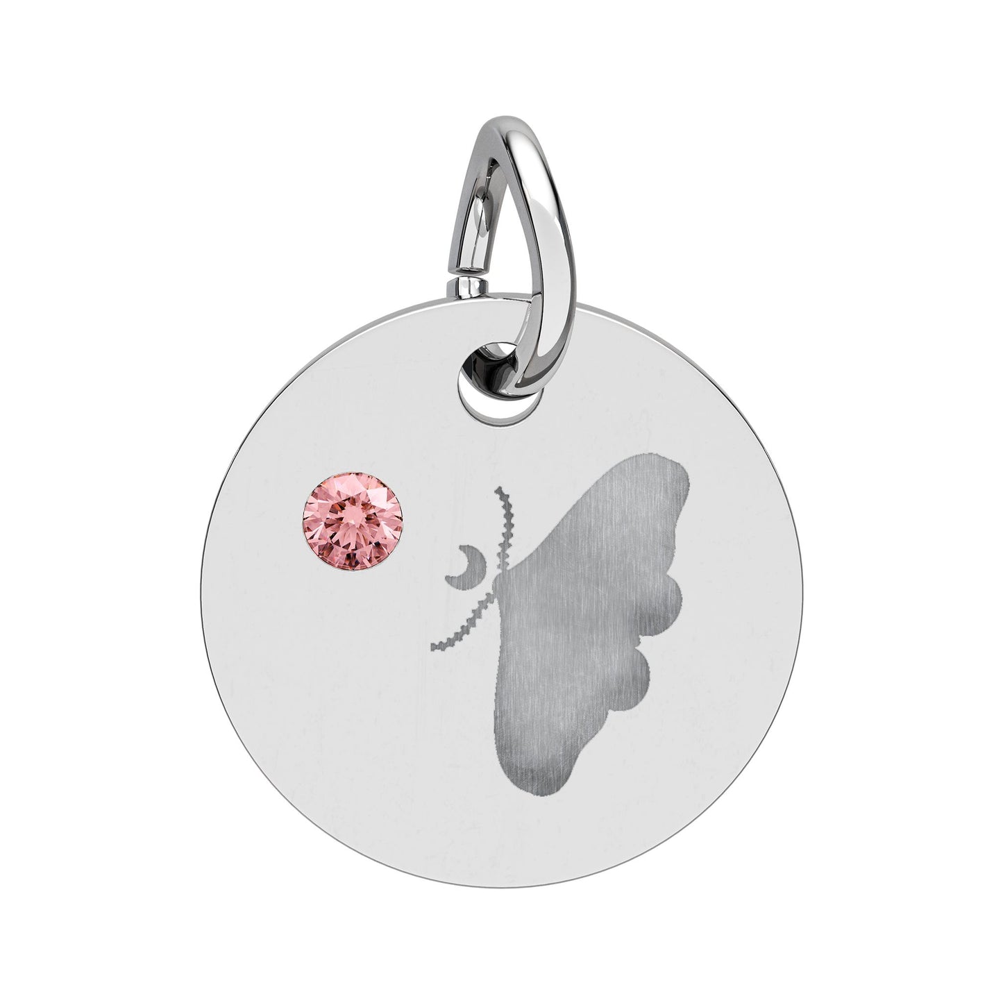 Engraved Birthstone Circle Charm — Personalized Butterfly Disc Necklace Pendant