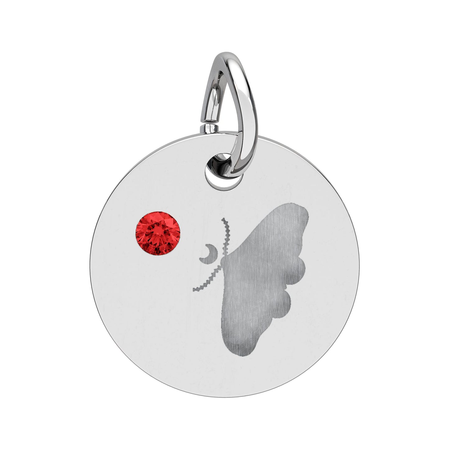 Engraved Birthstone Circle Charm — Personalized Butterfly Disc Necklace Pendant