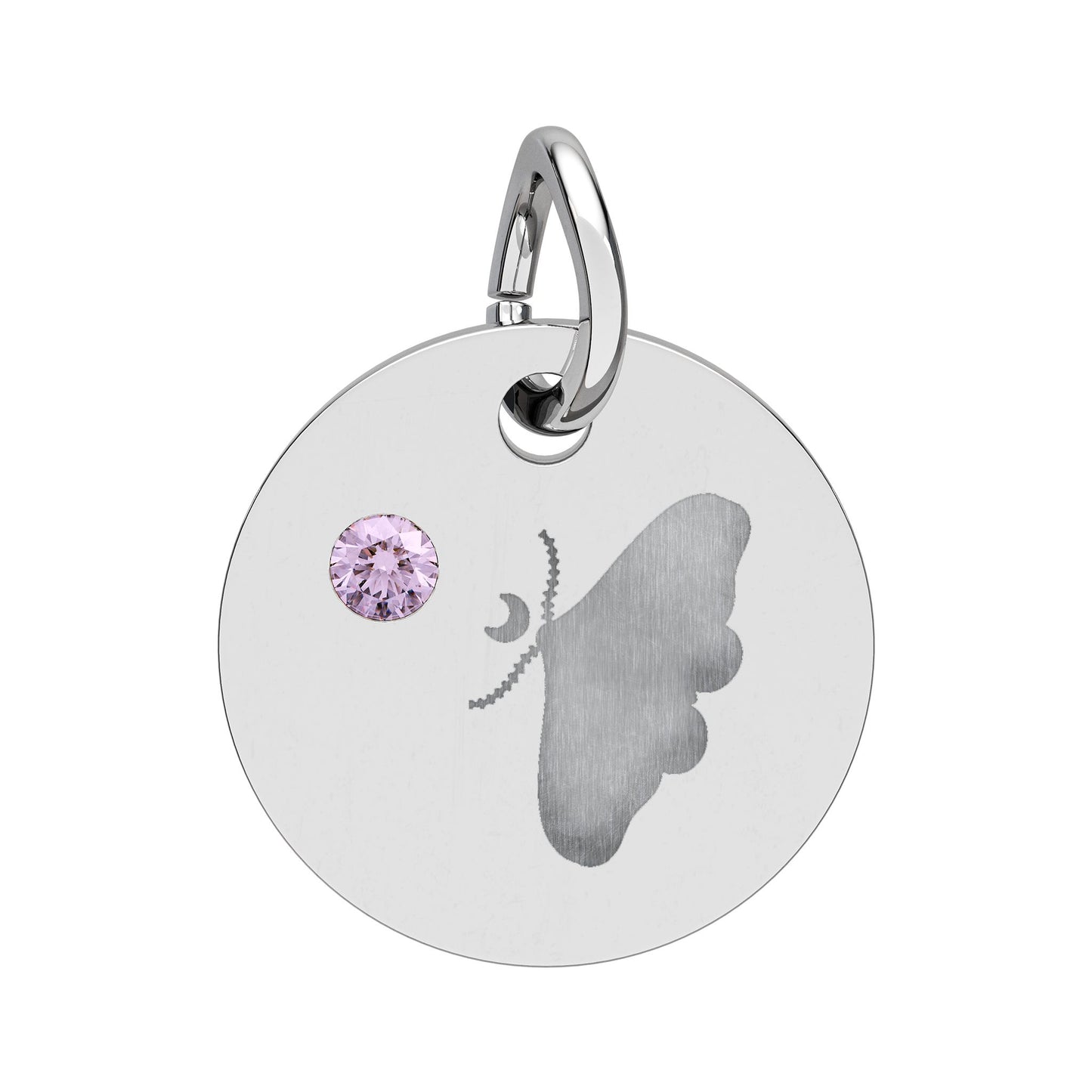 Engraved Birthstone Circle Charm — Personalized Butterfly Disc Necklace Pendant
