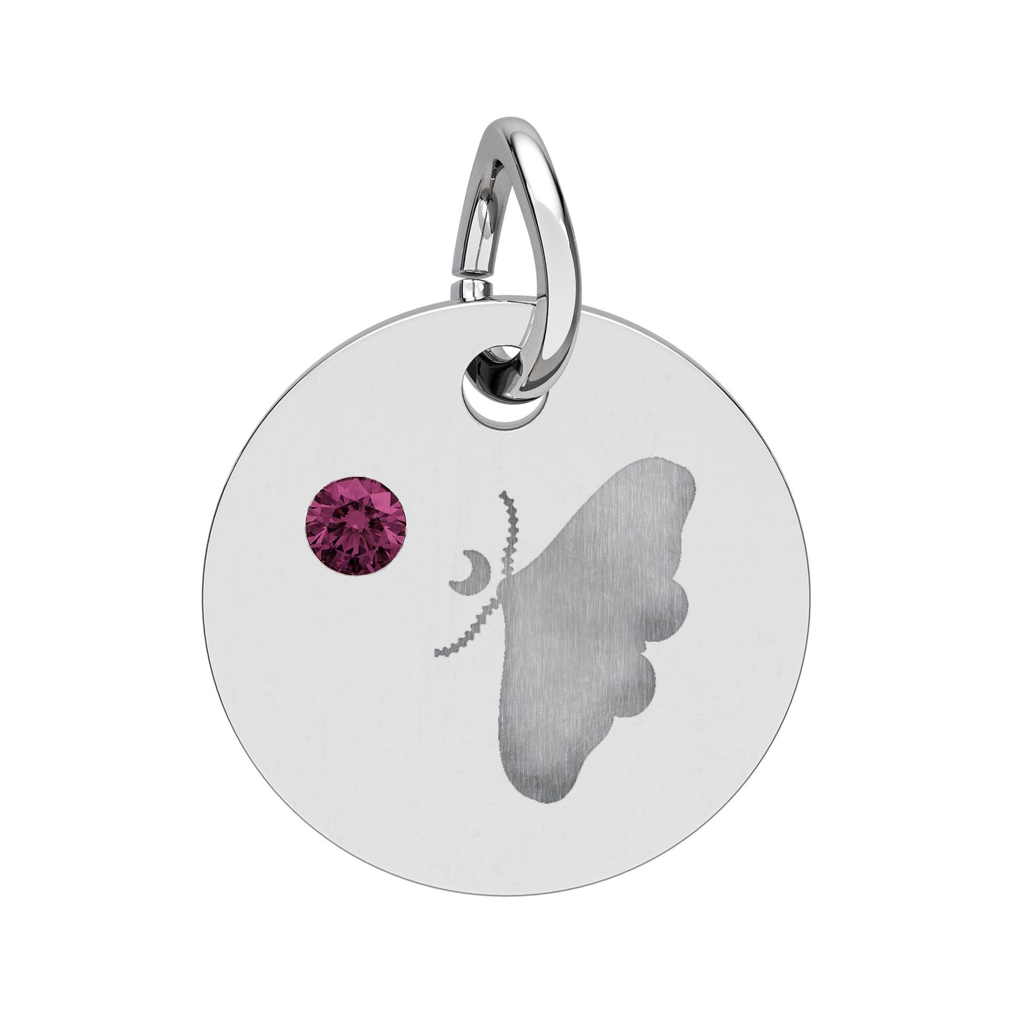 Engraved Birthstone Circle Charm — Personalized Butterfly Disc Necklace Pendant