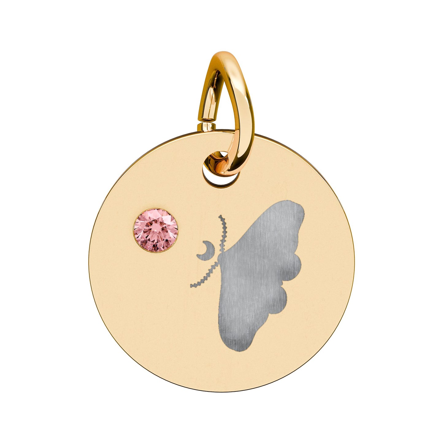 Engraved Birthstone Circle Charm — Personalized Butterfly Disc Necklace Pendant