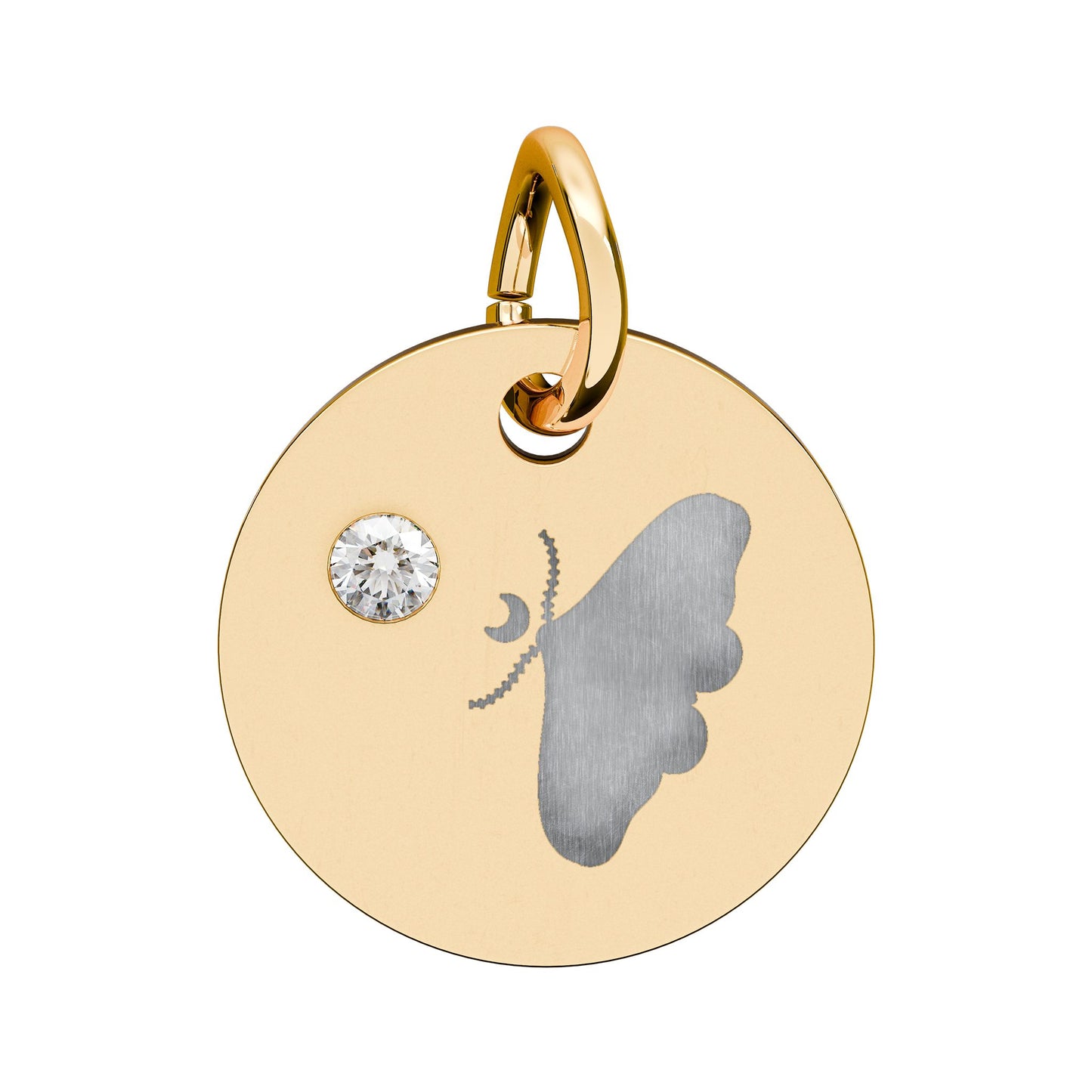 Engraved Birthstone Circle Charm — Personalized Butterfly Disc Necklace Pendant