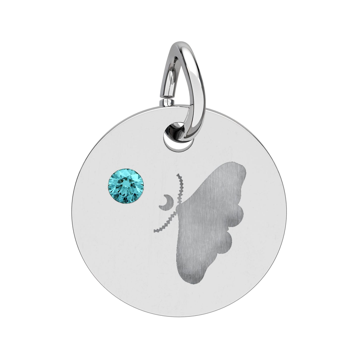 Engraved Birthstone Circle Charm — Personalized Butterfly Disc Necklace Pendant