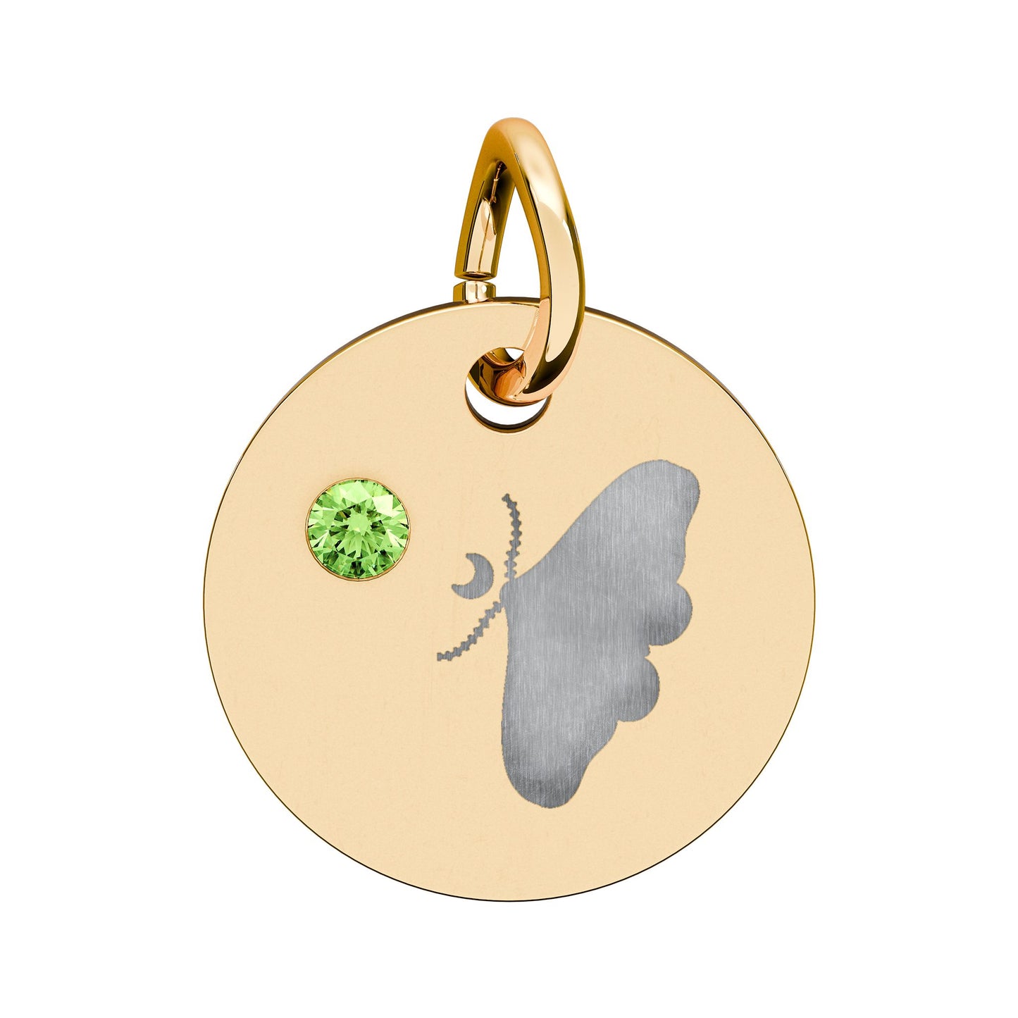 Engraved Birthstone Circle Charm — Personalized Butterfly Disc Necklace Pendant